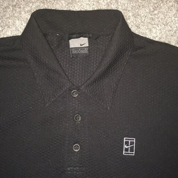 Black Nike Sphere Andre Agassi style Tennis court polo textured shirt L retro - Picture 1 of 4